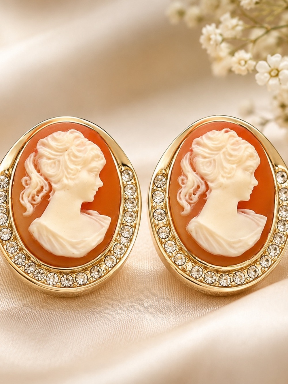 Elegant Cameo Earrings with Crystal Accents